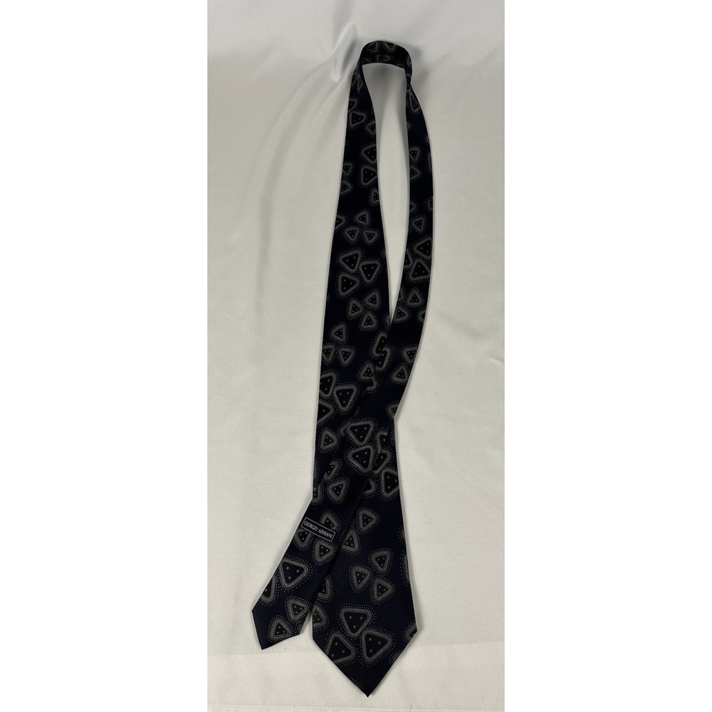 Giorgio Armani Cravatte Silk Tie Black Silver Geometric Made In Italy 3.5" W - Picture 2 of 9
